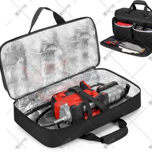 Sac à outils portable avec rangement pour pistolet à graisse, doublure en nylon, tissu Oxford, noir et rouge, sac de transport pour chargeur de batterie - Product Image 1