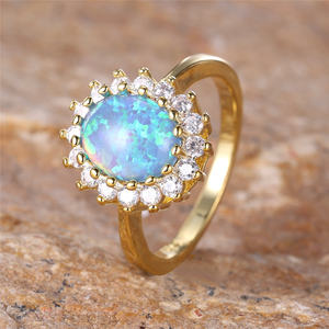 ブルーオーバルファイアーオパールマーキスストーンリング女性用ビンテージゴールドカラー婚約バンドウェディングジュエリーブライダルギフト - Product Image 5