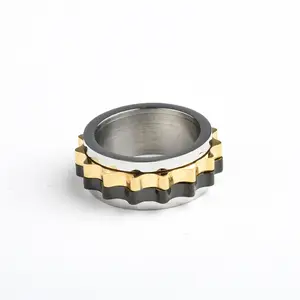 Anello rotante alla moda e personalizzato per ingranaggi elettrolitico oro nero riduzione pressione anello in acciaio inox da uomo