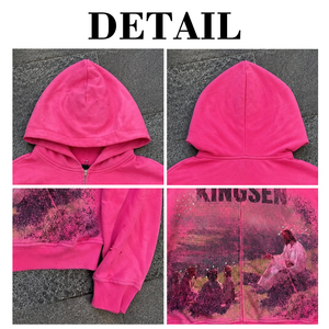Custom logo Graphic All Over Print Heavyweight Cotton Vintage Acid Wash Y2K Rhinestone Streetwear Oversized Men's Zip up Hoodie - Product Image 6