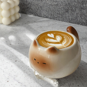 แก้วพอร์ซเลนรูปแมวการ์ตูน YBC - แก้วกาแฟ/น้ำ/นมสำหรับกลับไปโรงเรียน ดีไซน์น่ารัก ใช้กับไมโครเวฟและเครื่องล้างจานได้ - Product Image 3
