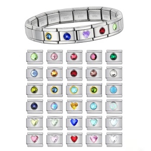 Stainless Steel Italian Charm Bracelet Round Hearts Colorful Zirconia for Female Elastic9mm Link DIY Making Jewelry Party Gifts - Product Image 1