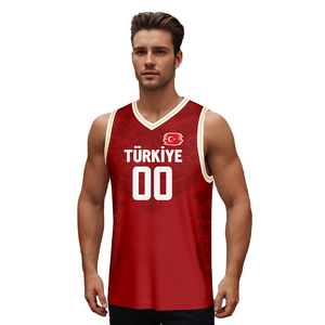 Uniforme de <span class=keywords><strong>Baloncesto</strong></span> Rojo Personalizado de Alta Calidad, Logotipo y Nombre Impresos por Transferencia de Calor, Absorbe la Humedad, Transpirable, 100% - Product Image 4