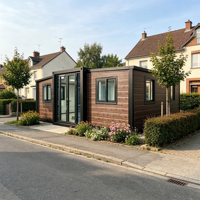 Conteneur préfabriqué pliant à double aile pour appartement mobile, avec panneau sandwich à grain de bois moderne chinois, pour habitation