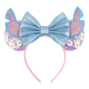 Diadema de Orejas de Ratón Navideñas con Lazo de Lentejuelas Azules, Gorro de Santa Claus y Adorno de Aloe Vera para Niños - Accesorio para el Cabello con Temática Navideña para Parques de Atracciones - Product Image 3