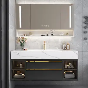 Yeni tasarım mermer banyo dolabı duvar aynası banyo makyaj dolabı lavabo ile