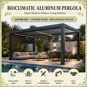 Pergola motorisée extérieure en alliage d'aluminium avec stores orientables, auvent motorisé, pour cour, jardin, véranda, villa moderne, grand pavillon, gris - Product Image 1