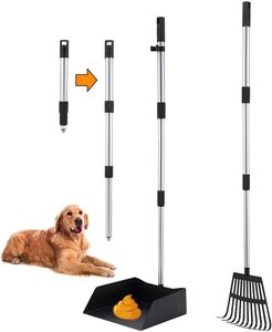 Heavy Duty Long Handle Stainless Metal Tray and Rake Set <b>Pet</b> Dog Pooper Scooper for Dog - Product Image 1