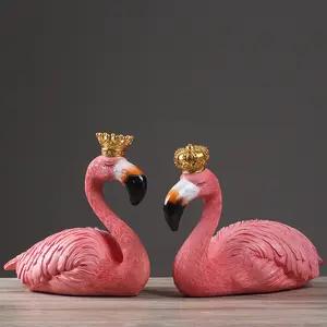 SE7ART เรซิ่นสัตว์ตกแต่ง King & Queen คู่สีชมพู Flamingo ตกแต่งประติมากรรมหุ่นรูปปั้น