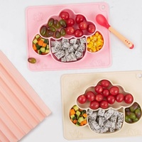 Vaisselle pour enfants au design de dessin animé, assiette divisée en forme de mouton, assiette d'alimentation pour nourrissons, assiette à dîner en silicone de qualité alimentaire avec ventouse