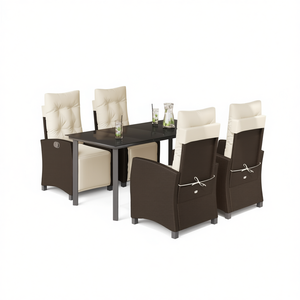 Set da Pranzo da Giardino Marrone Crema per 4 Persone, Struttura in Metallo Resistente alle Intemperie, Arredamento da Esterno dal Design Contemporaneo - Product Image 1