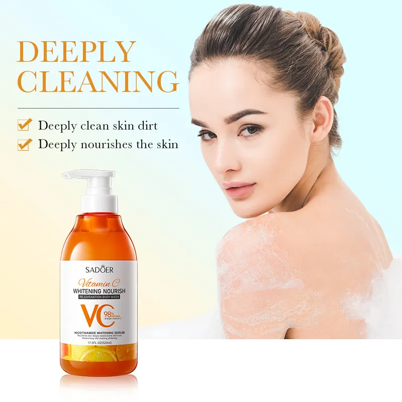 SADOER BIOAQUA C vitamini duş jeli temizleme nemlendirici besleyici cilt beyazlatma vücut yıkama özel marka duş jeli