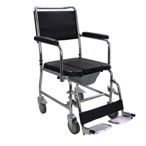Wheeled <b>Commode</b> <b>Chair</b> With U Shaped Seat Plate Gray Square Bucket For Hospital And Home Use - Product Image 3