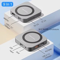 Adaptador Hub Magnético USB-C 9 en 1 Multi-Puerto con Carcasa para SSD M.2 NVME 10Gbps, Carga PD 100W, Audio y Video HD HDTV 4K 60Hz