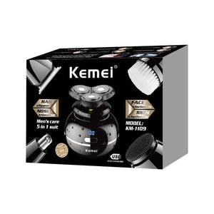 Tondeuse Électrique Rechargeable <span class=keywords><strong>5</strong></span>-en-<span class=keywords><strong>1</strong></span> <span class=keywords><strong>Kemei</strong></span> KM-1009 – Rasoir Nez et Oreilles avec Cinq Têtes Flottantes – Tondeuse à Cheveux - Product Image 4