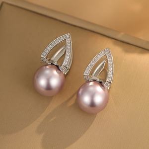 Boucles d'oreilles clous géométriques en cuivre rose et zircon perlé pour femme, plaqué or, haut de gamme, luxueuses, tendance et polyvalentes - Product Image 3