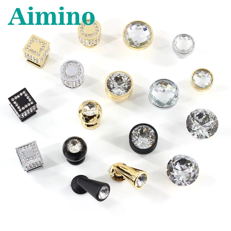 AIMINO mobilya kolları ve kolları çinko alaşımı topuzu lüks kristal elmas dolap kapağı tutacağı topuzu