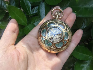 Wholesale <b>Automatic</b> Gold <b>Skeleton</b> Mechanical Pocket <b>Watch</b> Hollowed Out Carving Cover Roman Numeral with Chain - Product Image 3