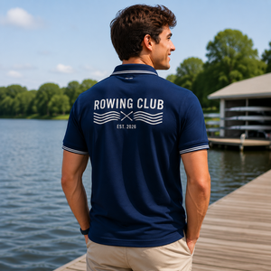 Camiseta de polo de algodón tejida con logotipo personalizado bordado e impreso para hombre, para club de remo - Product Image 3