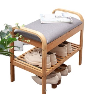 Bamboo Shoe Rack 100cm Width 2-Layer <b>Storage</b> Bench With <b>Cushion</b> Living Room Bathroom - Product Image 3
