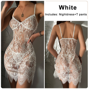<span class=keywords><strong>Robe</strong></span> de nuit transparente en dentelle transparente rouge sexy avec string Lingerie sexy pour femmes matures japonaises - Product Image 6