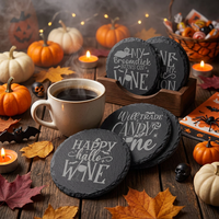 Sous-verres ronds en pierre gravés au laser, écologiques et classiques, sur le thème de la fête d'Halloween, pour une utilisation sur les tables dans les restaurants, les bars et la décoration intérieure