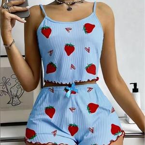 Conjunto de pijama para mujer, ropa de dormir de 2 piezas, camiseta sin mangas y pantalones cortos, suave, informal, con estampado de amor, tallas S, M, L - Product Image 2