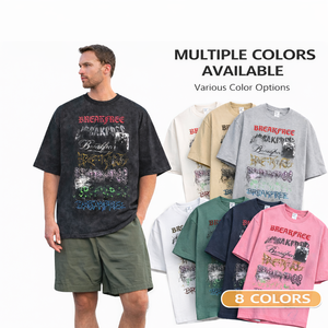 เสื้อยืดโอเวอร์ไซส์ลายกราฟิกสไตล์วินเทจสำหรับผู้ชาย ผ้าฝ้าย 100% สตรีทแวร์ พิมพ์ลายแบบดิสเทรส ฮิปฮอป รับสกรีนโลโก้ ดรอปชิปปิ้ง - Product Image 1