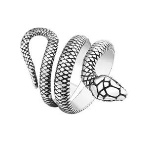 Stock Punk Style Gold Plated Snake Stainless Steel Ring For Women Man Jewelry