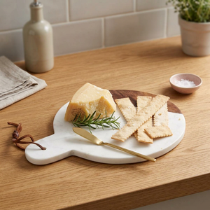 Planche à découper ronde en marbre avec poignée, facile à nettoyer, pour la découpe du fromage, usage en cuisine, style unique, ustensile de cuisine pour table. - Product Image 1