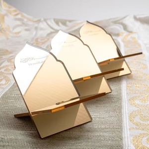 حامل تمر أكريليك لرمضان - مرآة ذهبية، هدايا إسلامية - بسم الله لتقديم الإفطار - زينة إسلامية بسيطة للطاولة لرمضان والعيد - Product Image 4