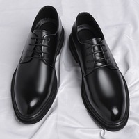 Nouveautés : Chaussures habillées d'affaires en cuir noir respirant, style britannique, pour tenue de marié et mariage