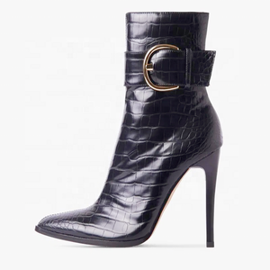 Chaussures élégantes à talons hauts pour l'hiver, bottines à boucle tendance, fermeture éclair latérale noire pour femmes, grande taille 43 - Product Image 3