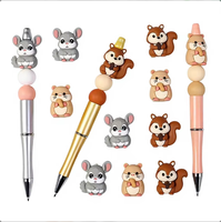 Perles en silicone 3D personnalisées en forme d'animaux, qualité alimentaire, motif dessin animé (hamster, écureuil), perles focales pour chaîne de sucette DIY, stylo perlé, porte-clés