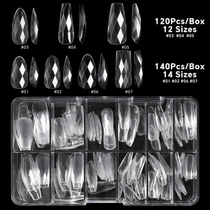 120 faux ongles en ABS en forme de diamant 3D, style français, demi-couverture, sans couture, pour extension de manucure en salon - Product Image 1
