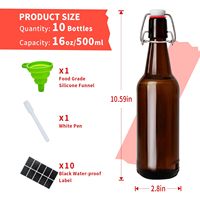 Bouteilles en verre ambré de 16 oz avec bouchons hermétiques en caoutchouc à clapet, compatibles avec les diffuseurs à bâtonnets et le brassage maison de kombucha de qualité alimentaire