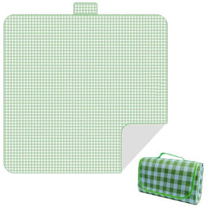 Tapis de pique-nique d'extérieur Fiery Fox pour 2 à 4 personnes, vert à carreaux, imperméable, en tissu Oxford épaissi, style sac à main, portable - Product Image 4