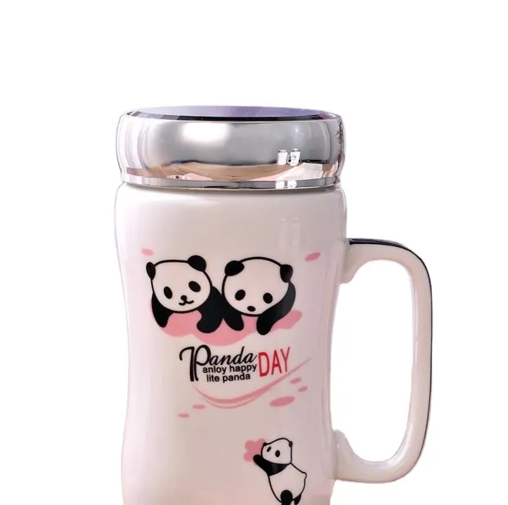 El espejo creativo de panda de dibujos animados puede ser personalizado logo Taza de cerámica