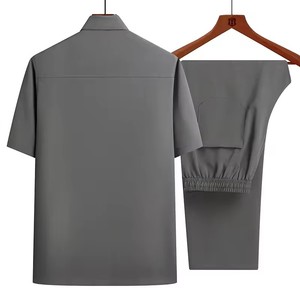 Camicia da uomo a manica corta pantaloni lunghi Set abiti estivi con bottone con risvolto tinta unita <span class=keywords><strong>2</strong></span> pezzi Set Casual da uomo traspirante - Product Image 5