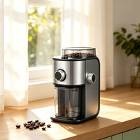 Moulin à café électrique à double tension avec meules plates, grande trémie à grains de 250 g, 14 réglages de mouture, arrêt automatique, pour expresso