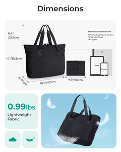 <b>20L</b> Foldable Tote <b>Bag</b> With Zipper Travel Shoulder <b>Bag</b> Handbag with Compartment for Work - Product Image 2