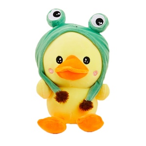 Peluche personnalisable en forme de canard jaune avec chapeau de grenouille, jouet en peluche animal sauvage - Product Image 2