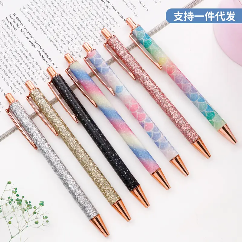 Hot Bán Luxury PU Da Glitter Pen Quà Tặng Khuyến Mãi Báo Chí Bấm Vào Kim Loại Bút Cho Bán Buôn