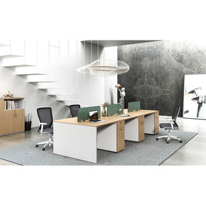 Bureau d'ordinateur moderne en bois, poste de travail modulaire convertible avec design de panneaux - Product Image 1