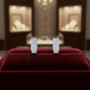 Boucles d'oreilles clous en or blanc E1933, cristaux et strass géométriques micro-incrustés, luxe pour femme, usage quotidien - Product Image 2