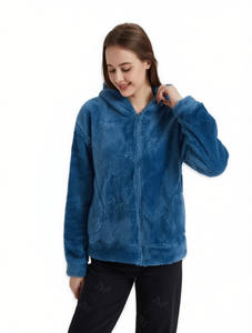 Sudadera con Capucha de Forro Polar para Mujer, Manga Larga con Cremallera, Color Sólido, Corte Regular, Sin Forro, Prenda Tejida para Invierno - Product Image 1
