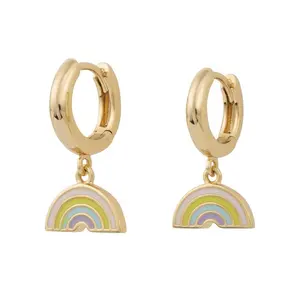 Gemnel cute drop rainbow charm huggies colour pendant 925 silver hoop 14k earring