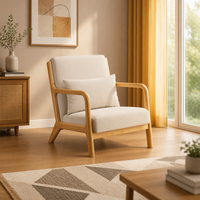 MULIGNA Fauteuil de détente en bois massif, style nordique moderne et minimaliste, pour chambre, balcon, salon, petit appartement, fauteuil individuel paresseux