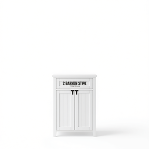 Armoire de rangement WC autoportante en bois, style ferme blanche, avec 2 portes de grange, 60x70cm, gain de place, étagères de salle de bain - Product Image 1