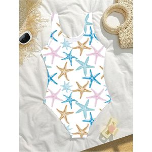 FOXA Maillot de bain une pièce pour fille, imprimé étoile de mer, sans manches, col rond, extensible, en spandex et polyester - Product Image 2